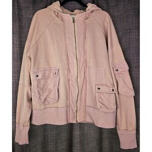 Bohme Women S Hoodie Full Zip Lt Mauve Gauze Pockets Accents Oversized Lagenlook